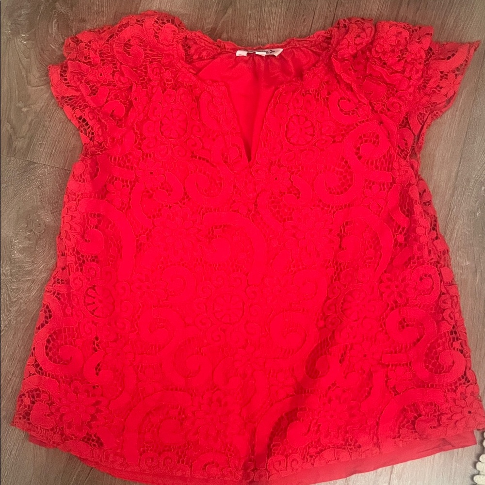 Nanette Lepore red lace top M